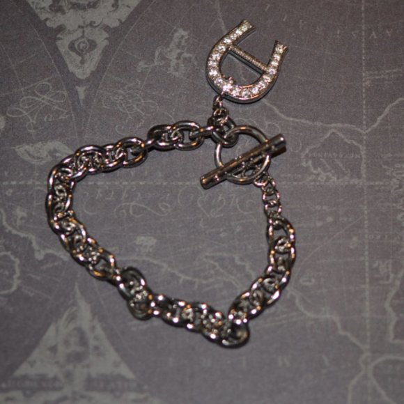Etienne Aigner Toggle Station Link Bracelet with Crystal Logo Charm - Picture 2 of 5